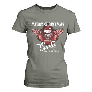 Motorcycle Biker Santa T Shirt For Women Merry Christmas Skull Xmas TS10 Military Green Print Your Wear