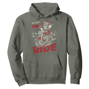 Funny Biker Christmas Hoodie Oh What Fun It Is To Ride Santa Riding On A Motorcycle TS10 Military Green Print Your Wear