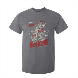 Funny Biker Christmas T Shirt For Kid Oh What Fun It Is To Ride Santa Riding On A Motorcycle TS10 Charcoal Print Your Wear