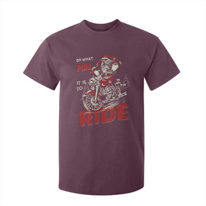 Funny Biker Christmas T Shirt For Kid Oh What Fun It Is To Ride Santa Riding On A Motorcycle TS10 Maroon Print Your Wear
