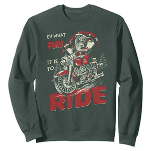 Funny Biker Christmas Sweatshirt Oh What Fun It Is To Ride Santa Riding On A Motorcycle TS10 Dark Forest Green Print Your Wear