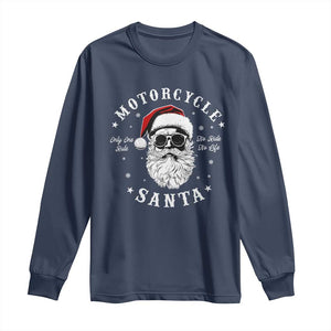 Funny Christmas Motorcycle Santa Long Sleeve Shirt No Ride No Life Motorbike Rider Grandpa TS10 Navy Print Your Wear