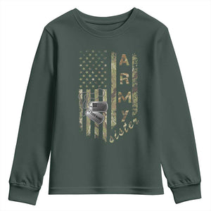 Personalized Vintage U.S. Army Sister Youth Sweatshirt Custom Name Tag Proud Military Family Member Soldier Graduation TS10 Dark Forest Green Print Your Wear