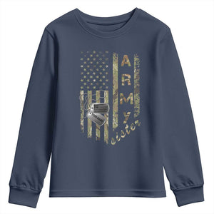 Personalized Vintage U.S. Army Sister Youth Sweatshirt Custom Name Tag Proud Military Family Member Soldier Graduation TS10 Navy Print Your Wear