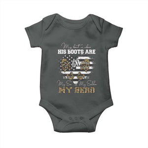 Personalized Army Mom Baby Onesie Custom Name Proud Military Family US Flag TS10 Dark Heather Print Your Wear