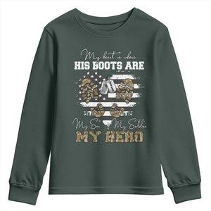 Personalized Army Mom Youth Sweatshirt Custom Name Proud Military Family US Flag TS10 Dark Forest Green Print Your Wear
