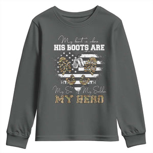 Personalized Army Mom Youth Sweatshirt Custom Name Proud Military Family US Flag TS10 Dark Heather Print Your Wear