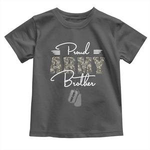 Personalized Army Family Baby Shirt Custom Name Tag Proud Army Brother Military Camo TS10 Dark Heather Print Your Wear