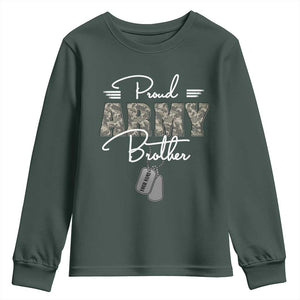 Personalized Army Family Youth Sweatshirt Custom Name Tag Proud Army Brother Military Camo TS10 Dark Forest Green Print Your Wear