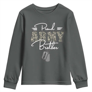 Personalized Army Family Youth Sweatshirt Custom Name Tag Proud Army Brother Military Camo TS10 Dark Heather Print Your Wear