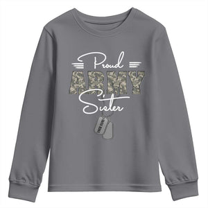 Personalized Army Family Youth Sweatshirt Custom Name Tag Proud Army Sister Military Camo TS10 Charcoal Print Your Wear