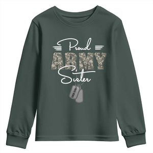 Personalized Army Family Youth Sweatshirt Custom Name Tag Proud Army Sister Military Camo TS10 Dark Forest Green Print Your Wear
