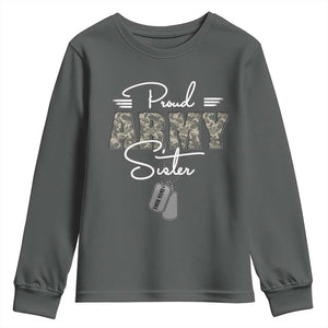 Personalized Army Family Youth Sweatshirt Custom Name Tag Proud Army Sister Military Camo TS10 Dark Heather Print Your Wear