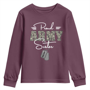 Personalized Army Family Youth Sweatshirt Custom Name Tag Proud Army Sister Military Camo TS10 Maroon Print Your Wear