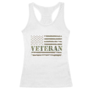 Veteran Racerback Tank Top Retro Patriotic Army Camouflage US Flag TS10 White Print Your Wear
