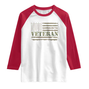 Veteran Raglan Shirt Retro Patriotic Army Camouflage US Flag TS10 White Red Print Your Wear