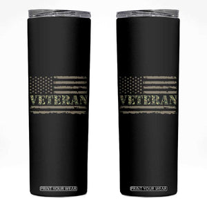 Veteran Skinny Tumbler Retro Patriotic Army Camouflage US Flag TS10 Black Print Your Wear