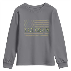 Veteran Youth Sweatshirt Retro Patriotic Army Camouflage US Flag TS10 Charcoal Print Your Wear