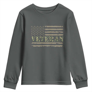 Veteran Youth Sweatshirt Retro Patriotic Army Camouflage US Flag TS10 Dark Heather Print Your Wear