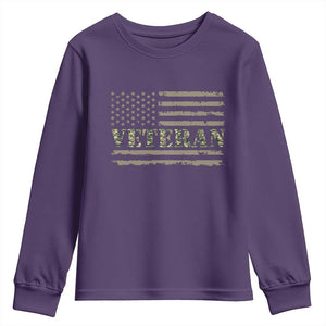 Veteran Youth Sweatshirt Retro Patriotic Army Camouflage US Flag TS10 Purple Print Your Wear
