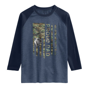 Personalized Proud Army Dad Raglan Shirt Custom Name Dog Tag Camo American Flag Gift TS10 Heather Denim Navy Print Your Wear