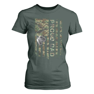 Personalized Proud Army Dad T Shirt For Women Custom Name Dog Tag Camo American Flag Gift TS10 Dark Forest Green Print Your Wear