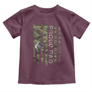 Personalized Proud Army Dad Toddler T Shirt Custom Name Dog Tag Camo American Flag Gift TS10 Maroon Print Your Wear