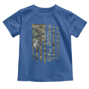 Personalized Proud Army Dad Toddler T Shirt Custom Name Dog Tag Camo American Flag Gift TS10 Royal Blue Print Your Wear
