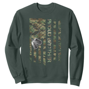 Personalized Proud Army Brother Sweatshirt Custom Name Dog Tag Camo American Flag Gift TS10 Dark Forest Green Print Your Wear