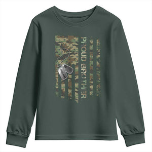 Personalized Proud Army Brother Youth Sweatshirt Custom Name Dog Tag Camo American Flag Gift TS10 Dark Forest Green Print Your Wear
