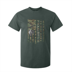 Personalized Proud Army Sister T Shirt For Kid Custom Name Dog Tag Camo American Flag Gift TS10 Dark Forest Green Print Your Wear