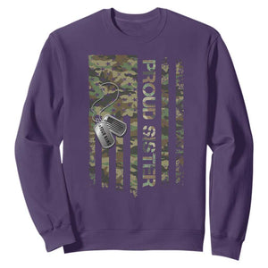 Personalized Proud Army Sister Sweatshirt Custom Name Dog Tag Camo American Flag Gift TS10 Purple Print Your Wear