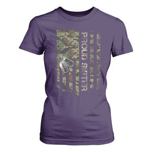 Personalized Proud Army Sister T Shirt For Women Custom Name Dog Tag Camo American Flag Gift TS10 Purple Print Your Wear