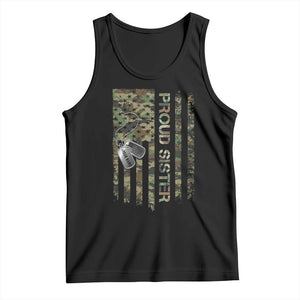 Personalized Proud Army Sister Tank Top Custom Name Dog Tag Camo American Flag Gift TS10 Black Print Your Wear