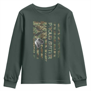 Personalized Proud Army Sister Youth Sweatshirt Custom Name Dog Tag Camo American Flag Gift TS10 Dark Forest Green Print Your Wear