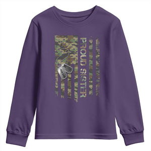Personalized Proud Army Sister Youth Sweatshirt Custom Name Dog Tag Camo American Flag Gift TS10 Purple Print Your Wear