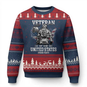 Personalized Veteran Flag Ugly Christmas Sweater Custom Name U.S. Army TS10 Navy Red Print Your Wear