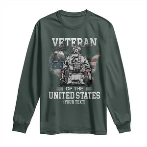 Personalized Veteran Flag Long Sleeve Shirt Custom Name U.S. Army TS10 Dark Forest Green Print Your Wear