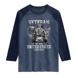 Personalized Veteran Flag Raglan Shirt Custom Name U.S. Army TS10 Heather Denim Navy Print Your Wear