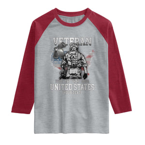 Personalized Veteran Flag Raglan Shirt Custom Name U.S. Army TS10 Heather Gray Heather Red Print Your Wear