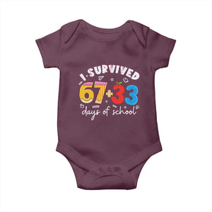 I Survived 67 33 Days Of School Baby Onesie Funny Six Seven Meme Boys Kids 100th Day TS10 Maroon Print Your Wear