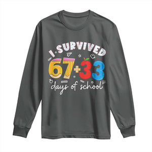 I Survived 67 33 Days Of School Long Sleeve Shirt Funny Six Seven Meme Boys Kids 100th Day TS10 Dark Heather Print Your Wear