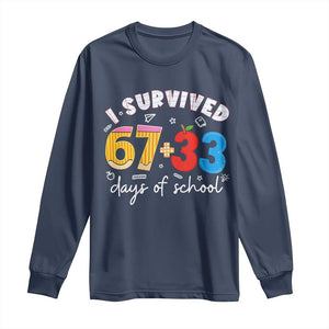 I Survived 67 33 Days Of School Long Sleeve Shirt Funny Six Seven Meme Boys Kids 100th Day TS10 Navy Print Your Wear
