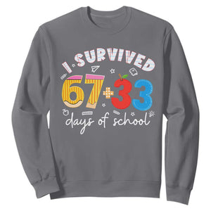 I Survived 67 33 Days Of School Sweatshirt Funny Six Seven Meme Boys Kids 100th Day TS10 Charcoal Print Your Wear