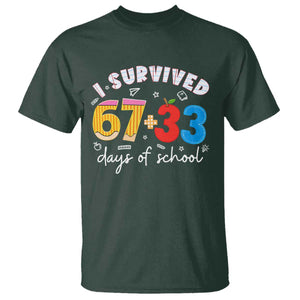I Survived 67 33 Days Of School T Shirt Funny Six Seven Meme Boys Kids 100th Day TS10 Dark Forest Green Print Your Wear