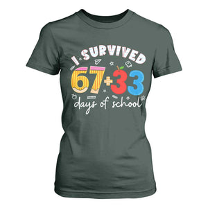 I Survived 67 33 Days Of School T Shirt For Women Funny Six Seven Meme Boys Kids 100th Day TS10 Dark Forest Green Print Your Wear