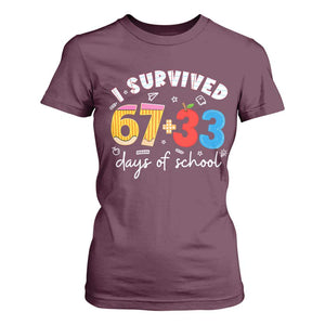 I Survived 67 33 Days Of School T Shirt For Women Funny Six Seven Meme Boys Kids 100th Day TS10 Maroon Print Your Wear