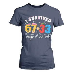 I Survived 67 33 Days Of School T Shirt For Women Funny Six Seven Meme Boys Kids 100th Day TS10 Navy Print Your Wear