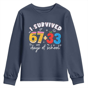 I Survived 67 33 Days Of School Youth Sweatshirt Funny Six Seven Meme Boys Kids 100th Day TS10 Navy Print Your Wear