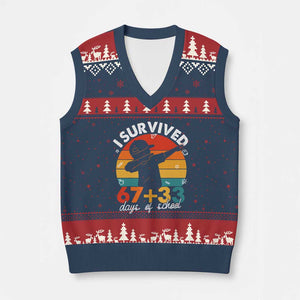 I Survived 67 33 Days Of School V-Neck Knit Sweater Vest Funny Six Seven Meme Math Teacher Kids 100th Day TS10 Navy Red Print Your Wear